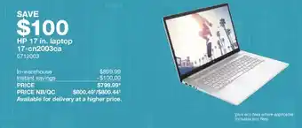 Costco Hp 17 in. laptop 17- cn2003ca offer