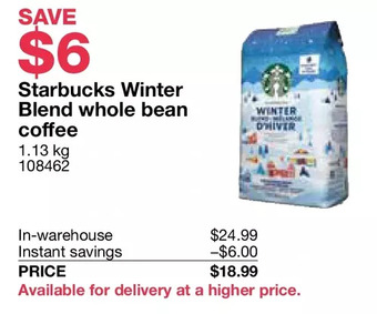 Costco Starbucks winter blend whole bean coffee offer