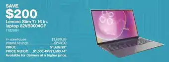 Costco Lenovo slim 7i 16 in. laptop 82vb0004cf offer