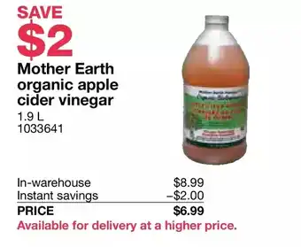 Costco Mother earth organic apple cider vinegar offer