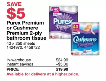 Costco Purex premium or cashmere premium 2-ply bathroom tissue offer