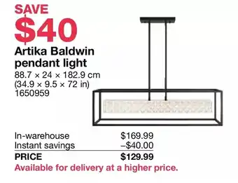Costco Artika baldwin pendant light offer