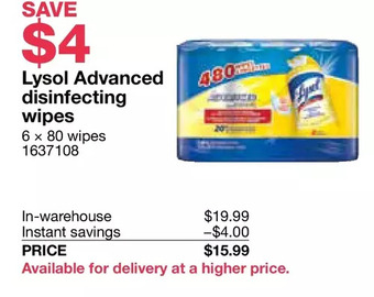 Costco Lysol advanced disinfecting wipes offer