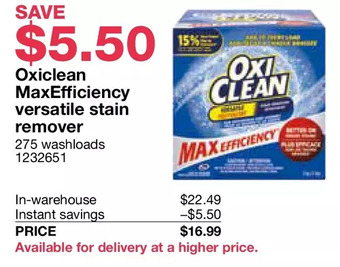 Costco Oxiclean maxefficiency versatile stain remover offer