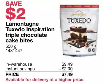 Costco Lamontagne tuxedo inspiration triple chocolate cake bites offer