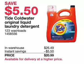 Costco Tide coldwater original liquid laundry detergent offer