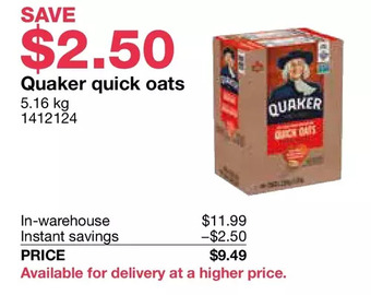 Costco Quaker quick oats offer