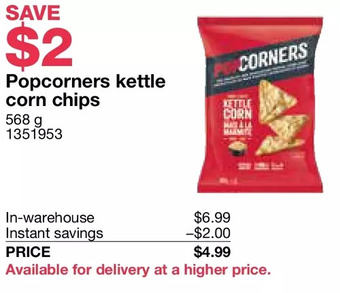 Costco Popcorners kettle corn chips offer