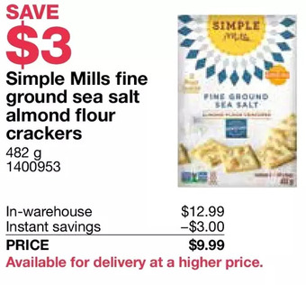Costco Simple mills fine ground sea salt almond flour crackers offer