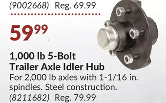 Princess Auto 1,000 lb 5-bolt trailer axle idler hub offer