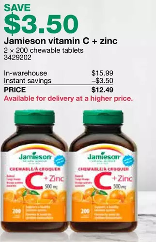 Costco Jamieson vitamin c + zinc offer
