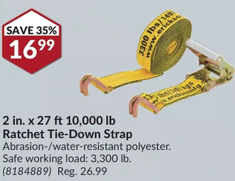 Princess Auto 2 in. x 27 ft 10,000 lb ratchet tie-down strap offer