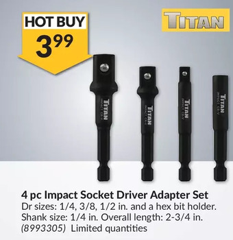 Princess Auto Titan 4 pc impact socket driver adapter set offer