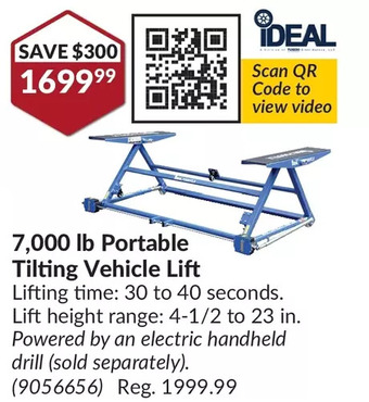 Princess Auto Ideal 7,000 lb portable tilting vehicle lift offer