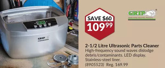 Princess Auto Grip 2-1/2 litre ultrasonic parts cleaner offer