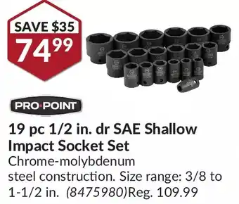 Princess Auto Pro.point 19 pc 1/2 in. dr sae shallow impact socket set offer