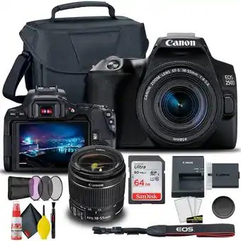 Best Buy Canon eos 250d / rebel sl3 dslr camera with 18-55mm lens (black) + creative filter set, eos camera bag + sandisk ultra 64gb c offer