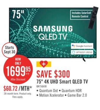 The Brick Samsung 75" qn60b qled 4k uhd smart tv - qn75q60bafxzc offer