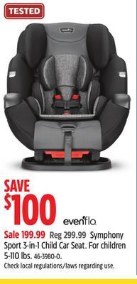 Canadian Tire Evenflo symphony sport 3-in-1 child car seat offer