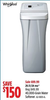 Canadian Tire Whirlpool 40,000-grain water softener offer