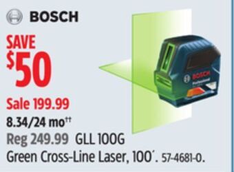 Canadian Tire Bosch gll 100g green cross-line laser, 100' offer