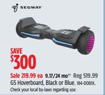 Canadian Tire Segway g5 hoverboard, black or blue offer