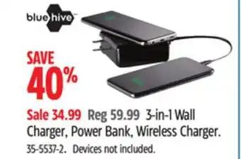 Canadian Tire Blue hive 3-in-1 wall charger, power bank, wireless charger offer