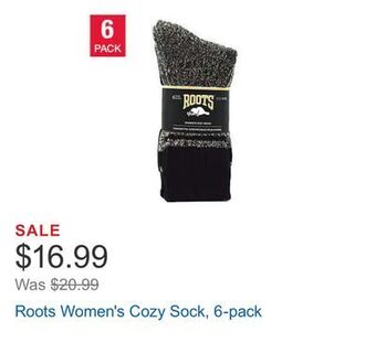 Costco Roots women's cozy sock, 6-pack offer