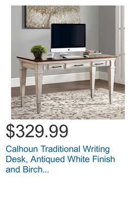 Costco Calhoun traditional writing desk, antiqued white finish and birch veneer top offer