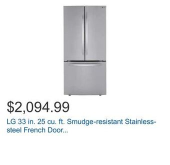 Costco Lg 33 in. 25 cu. ft. smudge-resistant stainless-steel french door refrigerator with smartdiagnosis offer