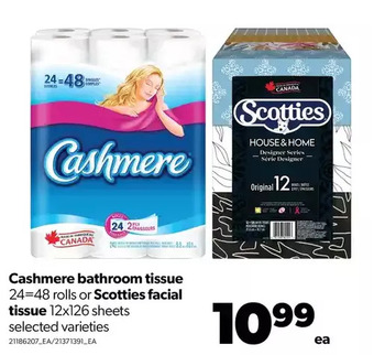 Real Canadian Superstore Cashmere bathroom tissue or scotties facial tissue offer