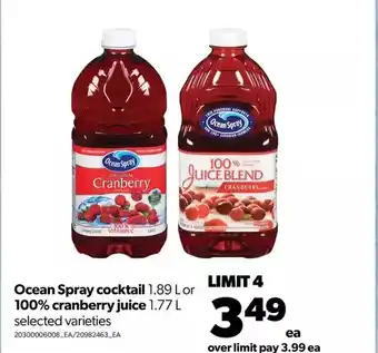 Real Canadian Superstore Ocean spray cocktail or 100% cranberry juice offer