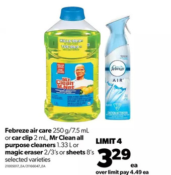 Real Canadian Superstore Febreze air care or car clip, mr clean all purpose cleaners or magic eraser or sheets offer
