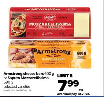 Real Canadian Superstore Armstrong cheese bars or saputo mozzarellissima offer