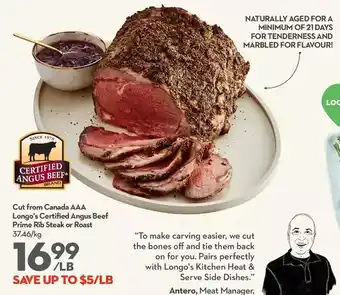 Longo's Longo's certified angus beef prime rib steak or roast offer