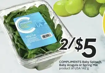 Sobeys Compliments Baby Spinach, Baby Arugula Or Spring Mix 142g offer