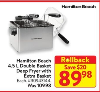 Walmart Hamilton beach 4.5 l double basket deep fryer with extra basket offer