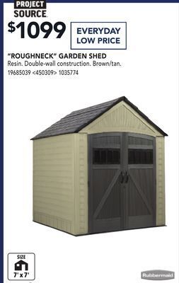 Lowe's Rubbermaid "roughneck" garden shed offer