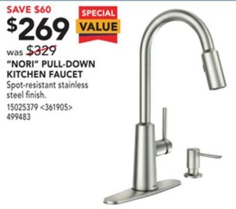 Lowe's Moen "nori" pull-down kitchen faucet offer