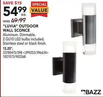 Lowe's Bazz "luvia" outdoor wall sconce 13.25" offer