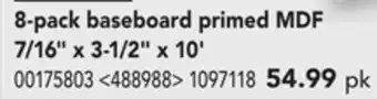 Lowe's Metrie 8-pack baseboard primed mdf 7/16" x 3-1/2" x 10' offer