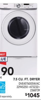 Lowe's Samsung 7.5 cu. ft. dryer offer