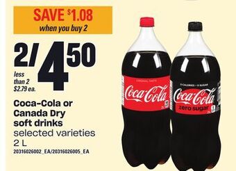 Loblaws Coca-cola or canada dry soft drinks, 2 l offer