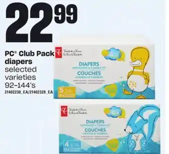 Loblaws Pc® club pack diapers, 92-144's offer