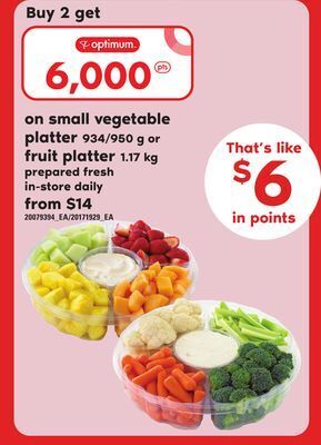 Independent Grocer Small vegetable platter, 934/950 g or fruit platter, 1.17 kg offer