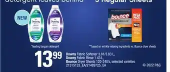 Independent Grocer Downy fabric softener 3.81/3.83 l, downy fabric rinse 1.43 l, bounce dryer sheets 120-240's offer