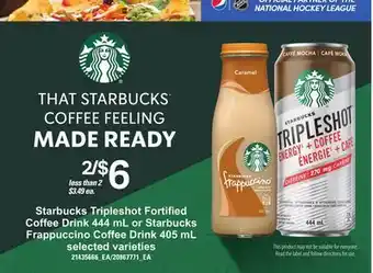 Independent Grocer Starbucks tripleshot fortified coffee drink, 444 ml or starbucks frappuccino coffee drink, 405 ml offer