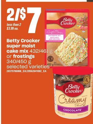 Independent Grocer Betty crocker super moist cake mix, 432/461 g or frostings, 340/450 g offer