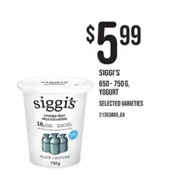 Independent Grocer Siggi's yogurt, 650 - 750 g offer