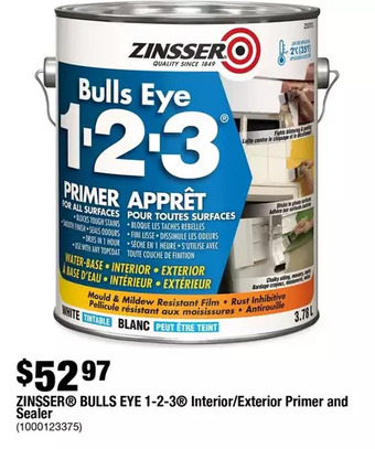 Home Depot Zinsser bulls eye 1-2-3 interior/exterior primer and sealer offer